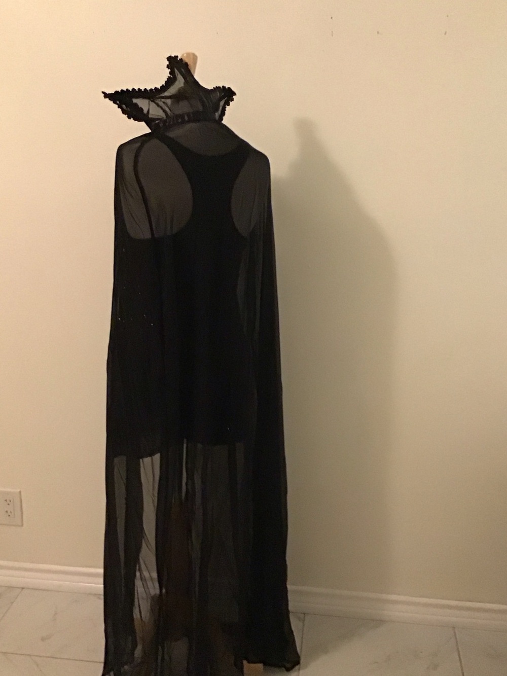 Black Sheer Cape with Ruffled High Collar - Picture 5 of 5